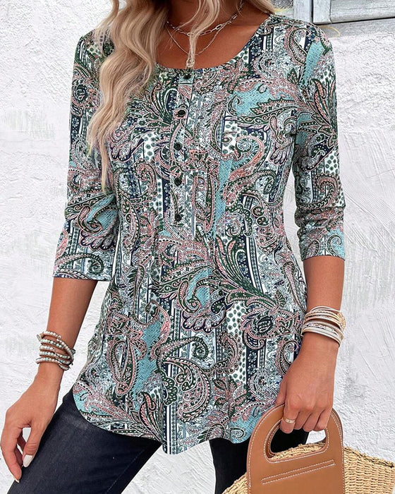 Bluse Trekvartsermet Vintage Trykk