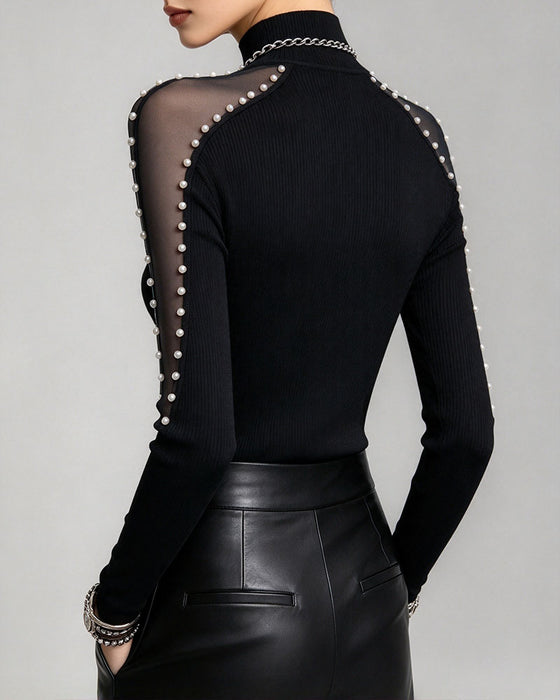 Topp Halv Turtleneck Ensfarget Patchwork