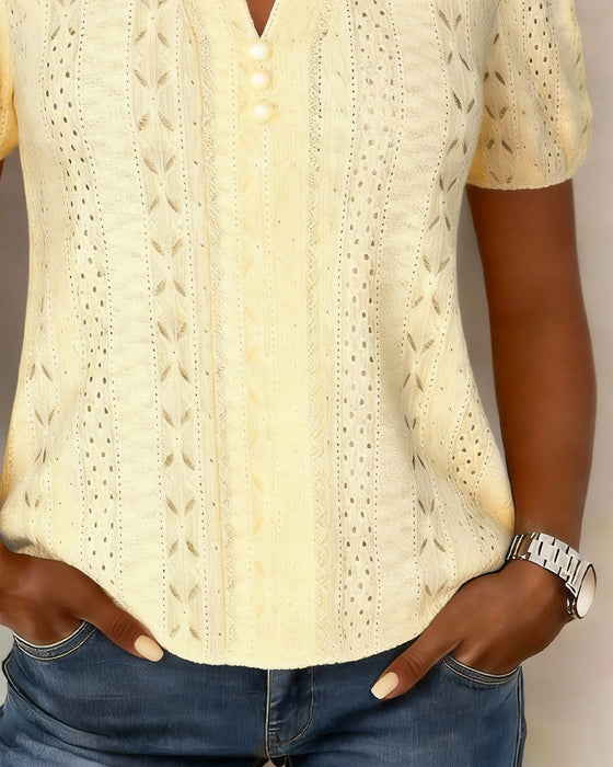 Bluse V-Hals Perle Knapp Boble Erme