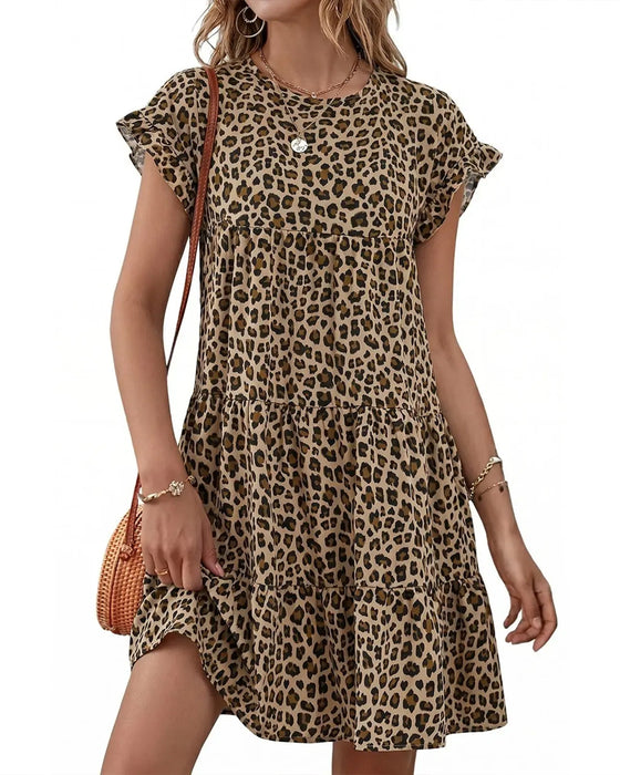 Kjole Ruffle Erme Leopard Lagdelt