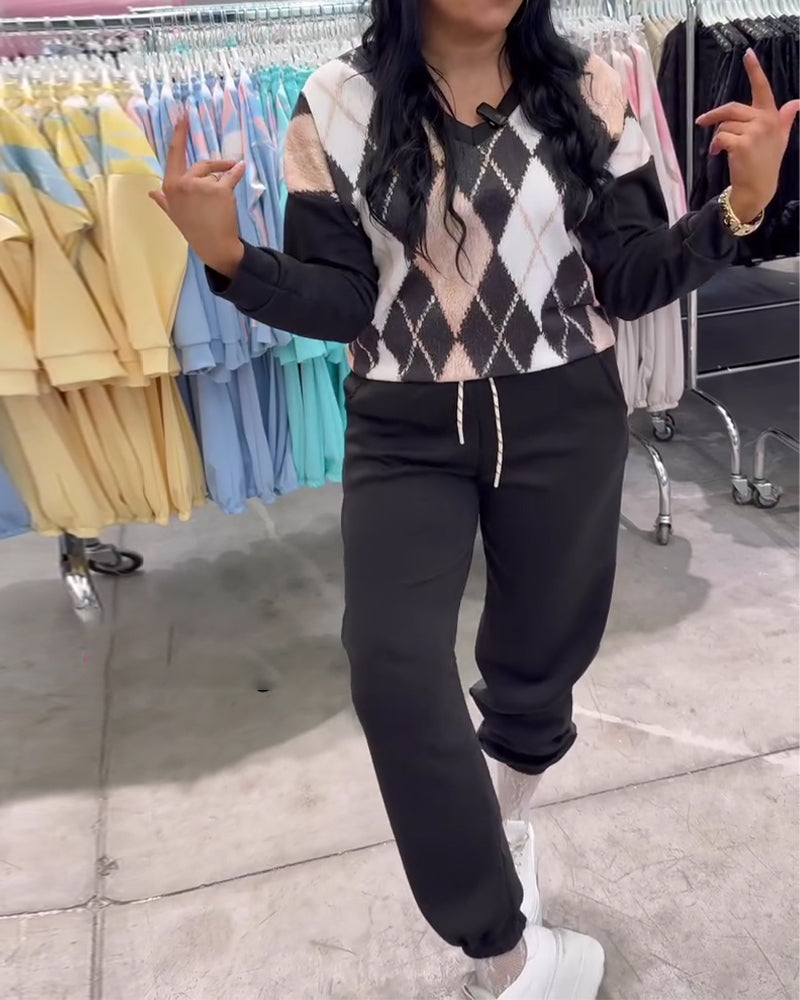 Todelt Sett Med Rombmønstret Topp Og Bukse