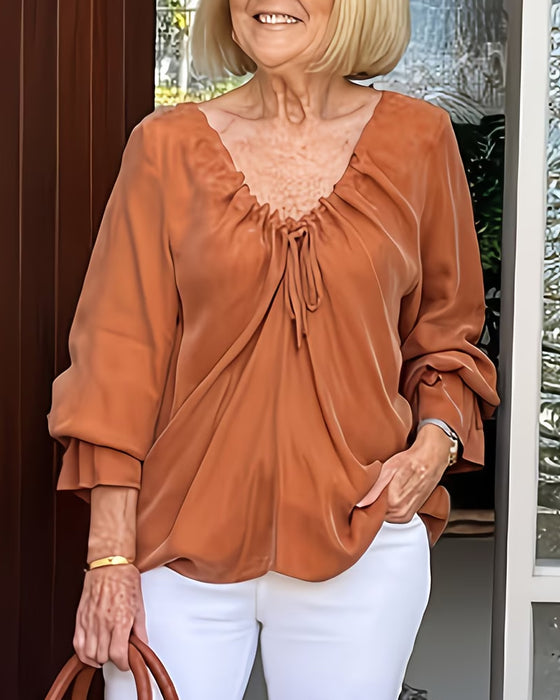Bluse V-Hals Rynket Knyting Casual