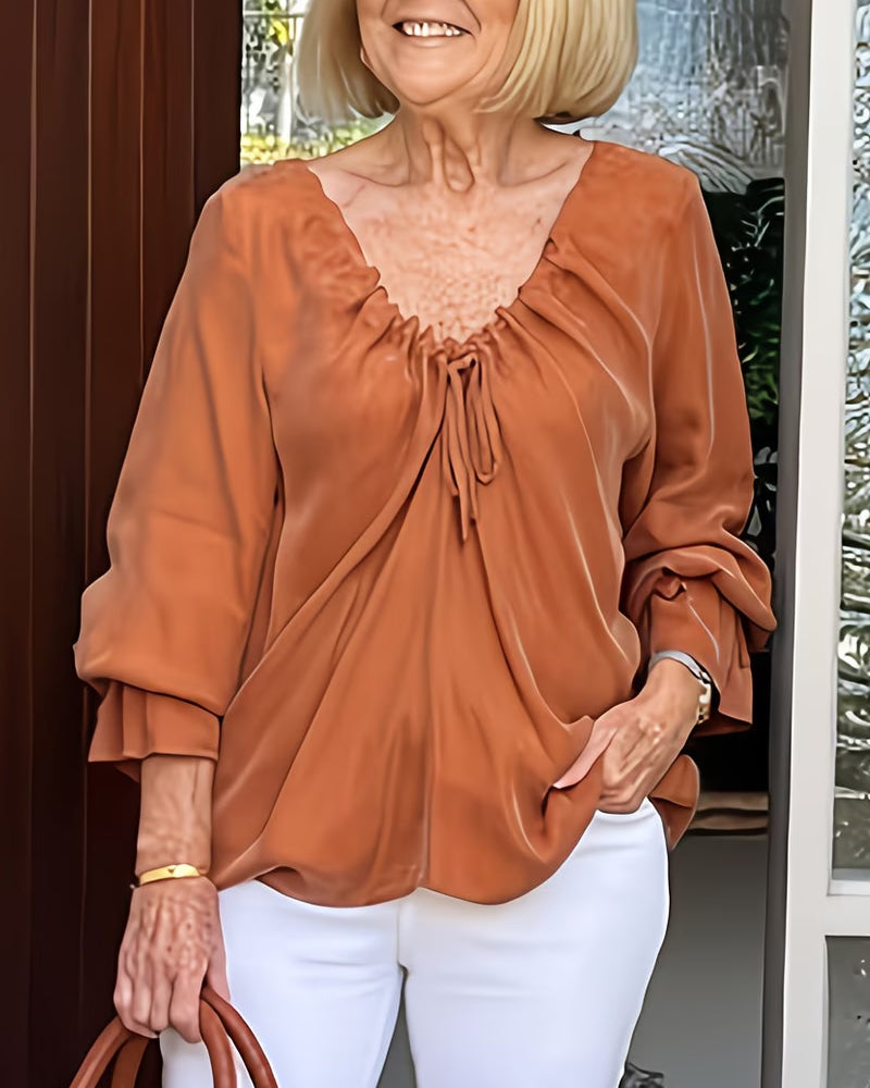 Bluse V-Hals Rynket Knyting Casual