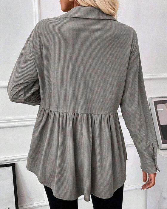 Top Med Lomme Detalj, Korduroystoff Og Knappdesign