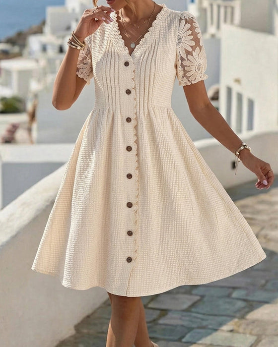 Kjole Puffererme Solsikke Blonde Patchwork