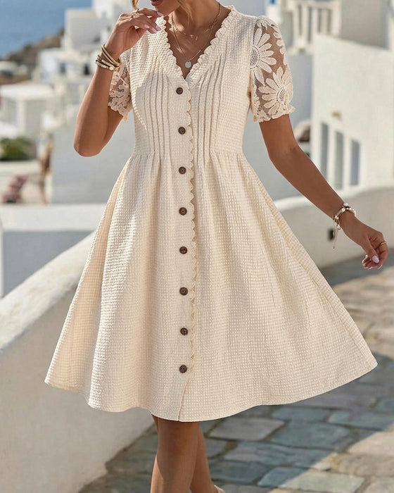 Kjole Puffererme Solsikke Blonde Patchwork