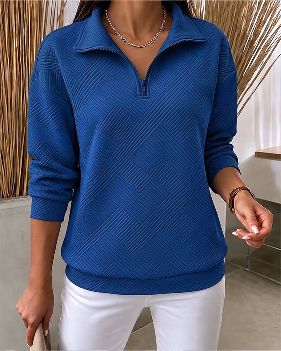 Sweatshirt Ensfarget Halv Glidelås Jakkeslagkrage