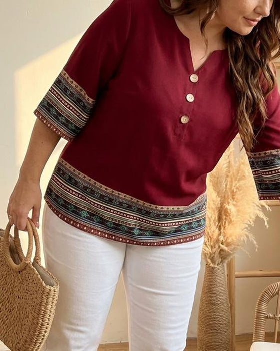 Bluse Etnisk Stil Stripete Trekvart Erme