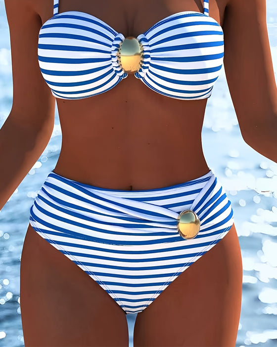 Bikini Spagettistropper Stripet Plastknapp