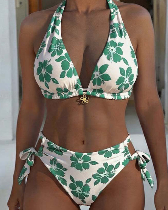 Bikini Hibiskus Trykk Halter