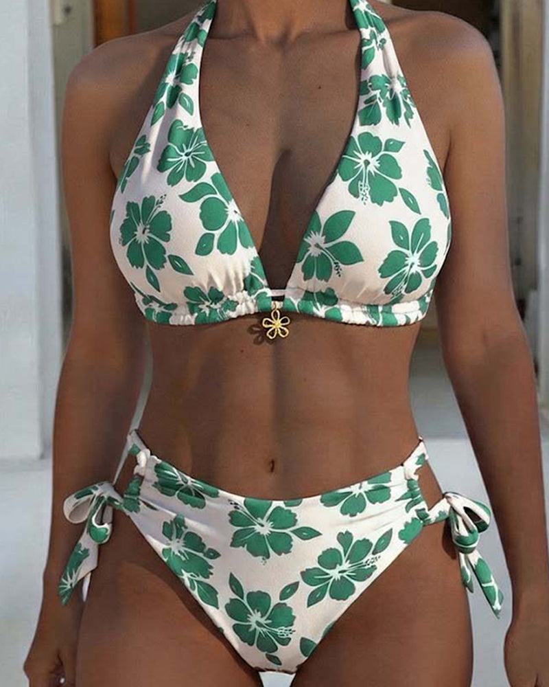 Bikini Hibiskus Trykk Halter