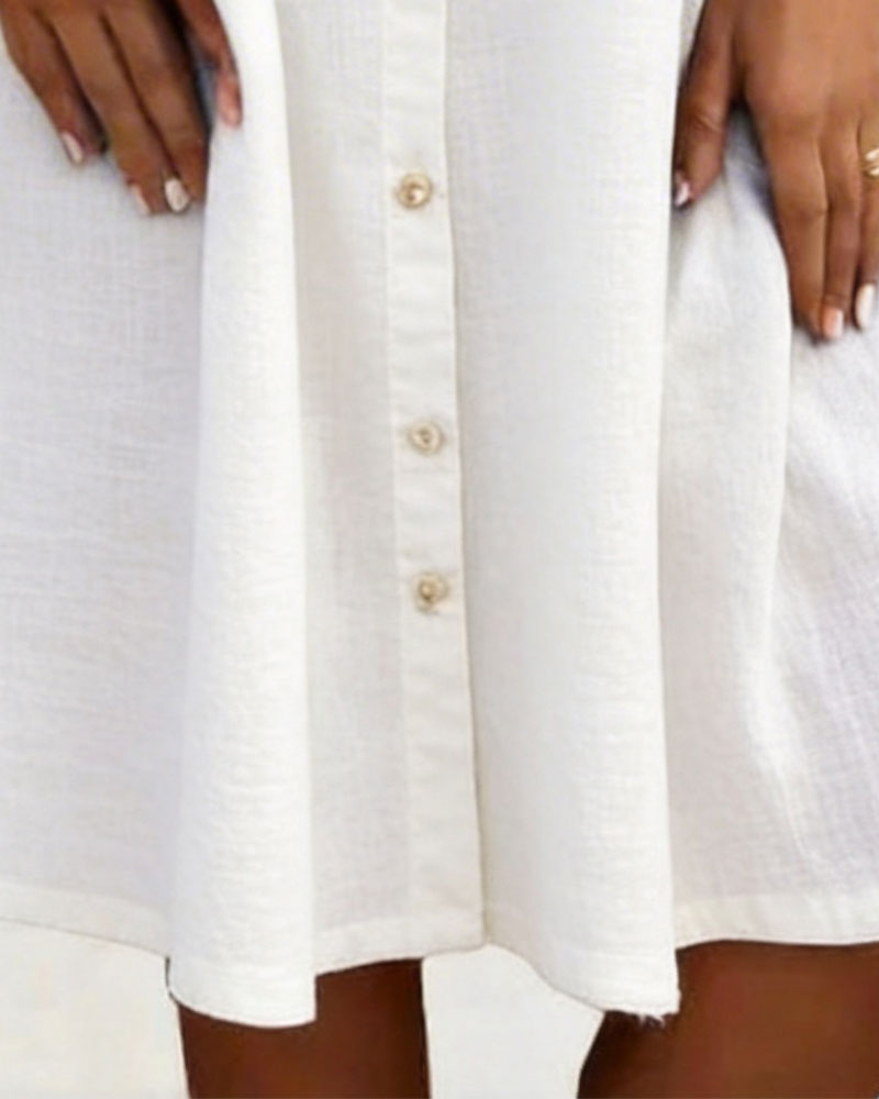 Kjole Nedbrett Bomull-lin Knappefront Skjortestil