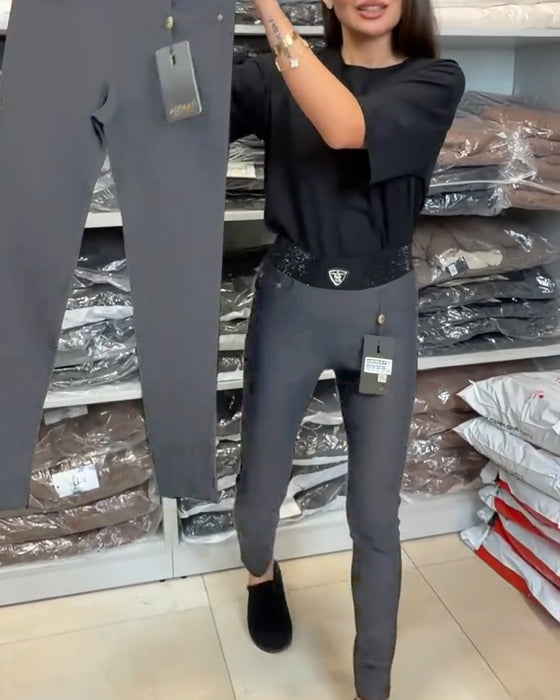 Stilfulle Bukser I Ensfarget Stretch