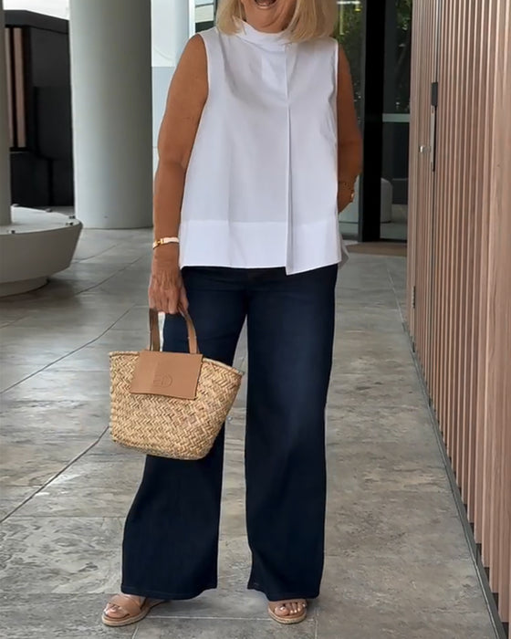 Bluse Ermeløs Ensfarget Enkel