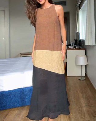 Kjole Ermeløs Fargeblokk Casual