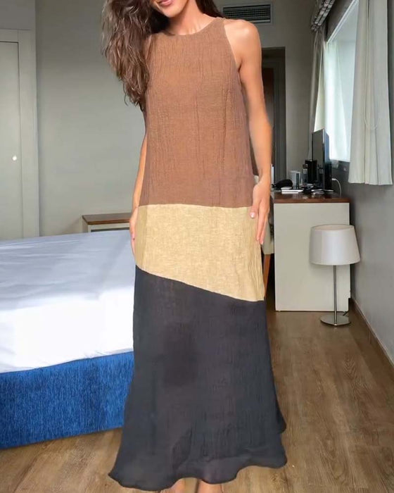 Kjole Ermeløs Fargeblokk Casual