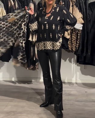 Skjorte v-hals lanterne erme trykt