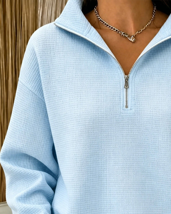 Sweatshirt Halv Glidelås Vaffel Lang Erme