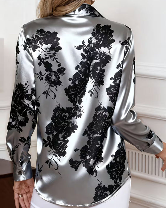 Bluse Krage Fargeblokk Drapet Langermet