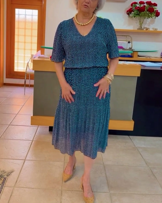 V-hals løst skjørt med midtermer