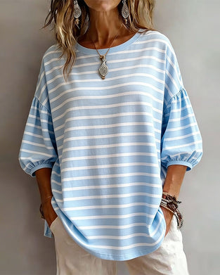 Topp Stripet Løvende Rund Hals