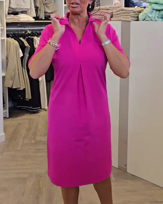 Kjole med Krage Avslappet Ensfarget