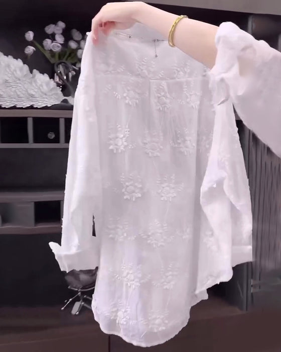 Skjorte Ensfarget Brodert Dropped Shoulder