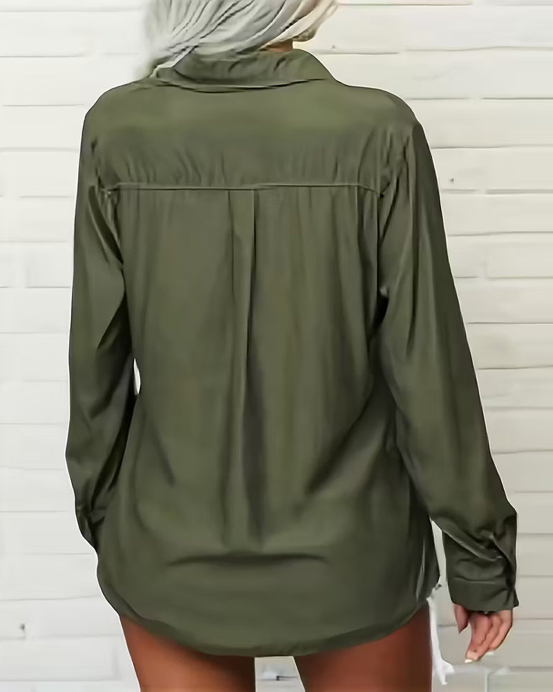 Kvinne Skjorte Med Dobbel Lomme Detalj, Enfarget Design