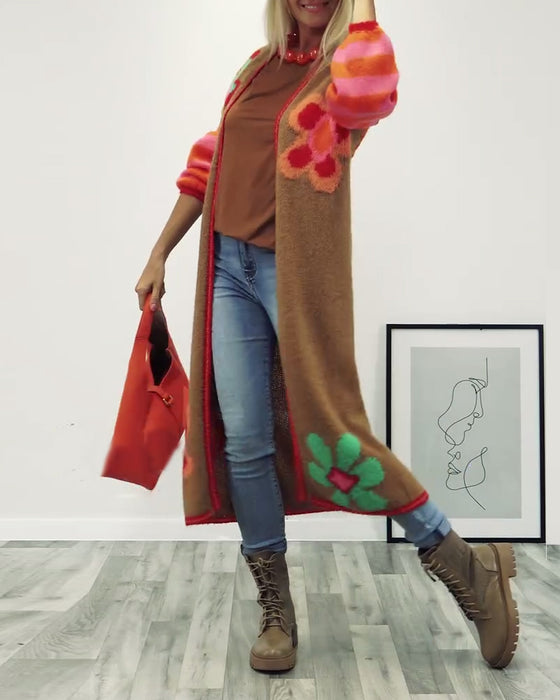 Tilfeldig lang cardigan med blomstermønster