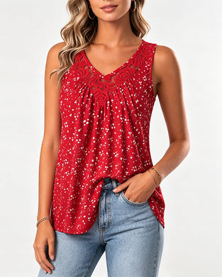 Tanktopp Lite Blomstret Trykk Ermeløs Blonde