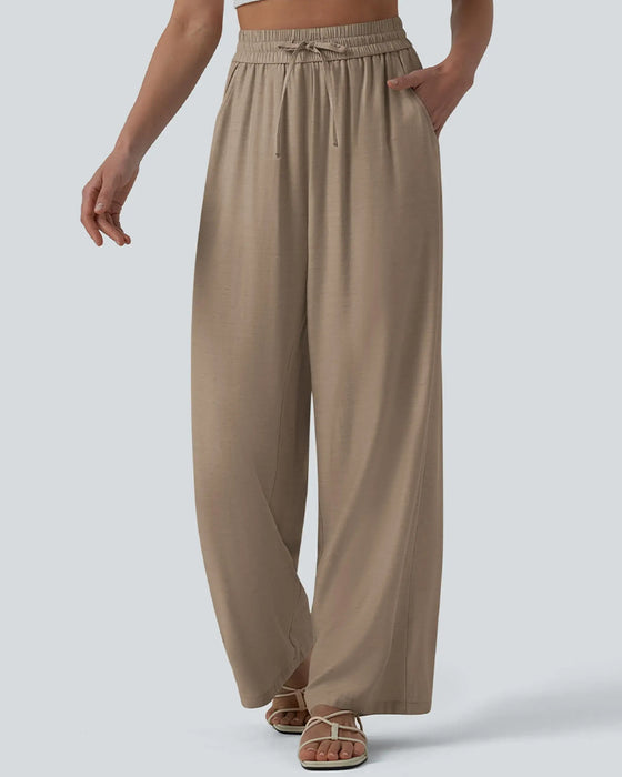 Bukser Elastisk Midje Bred Ben Knyte Casual