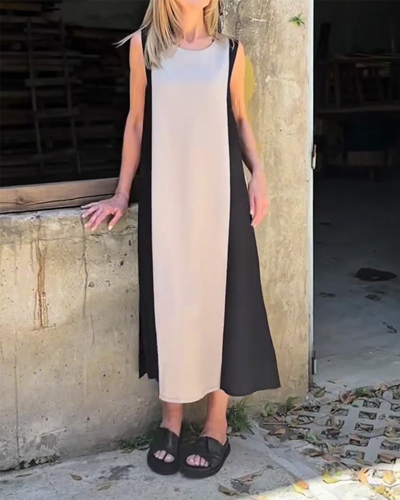 Kjole Ermeløs Fargeblokkert Splitt