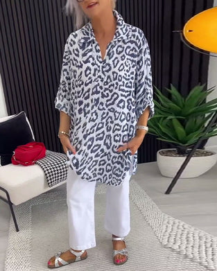 Bluse Krage Leoprint