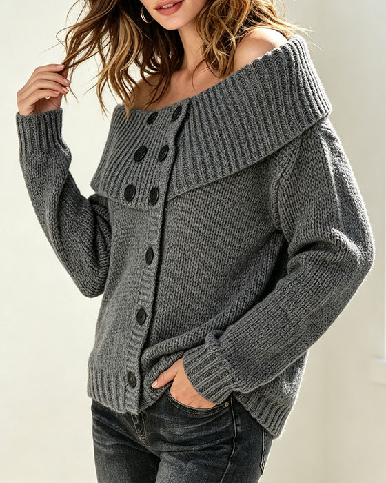 Pullover Jakkeslag Off-Skulder Knapp Off-Skulder