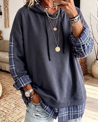 Hoodie Plaid Mock Lagdelt