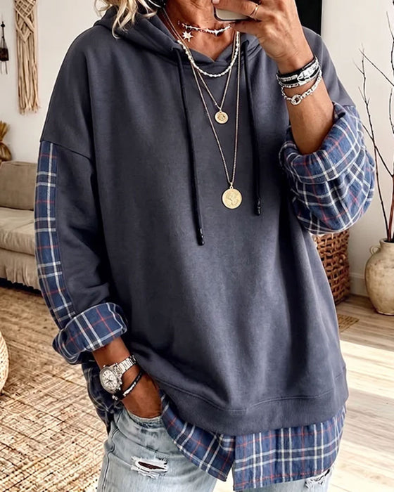 Hoodie Plaid Mock Lagdelt