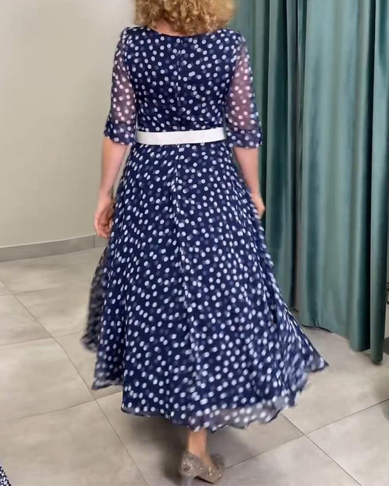 Kjole Halvermet Prikkete Chiffong