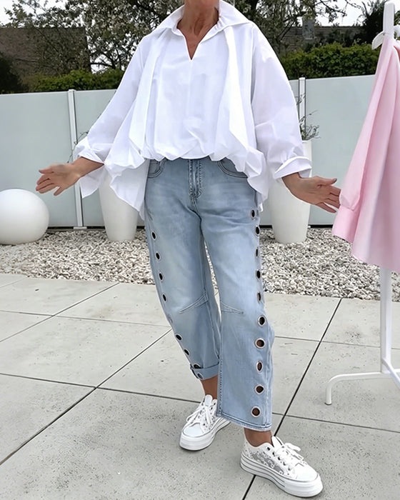 Oversized Bluse Med V-Hals Og Fallende Skuldre