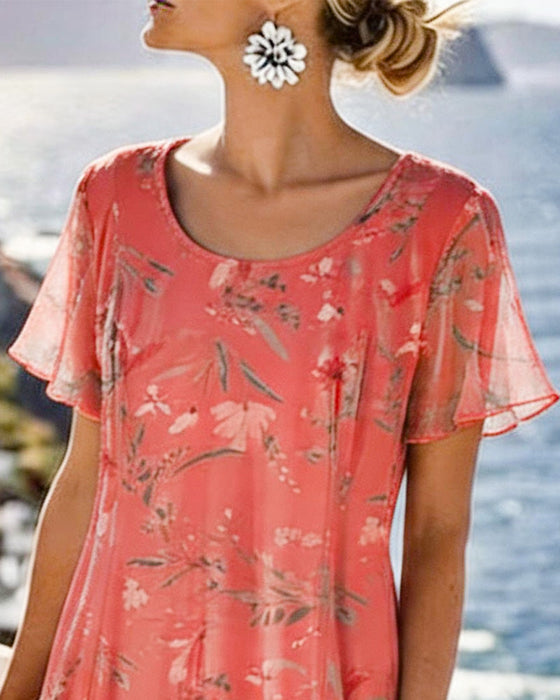 Kjole Blomstret Rund Hals Maxi