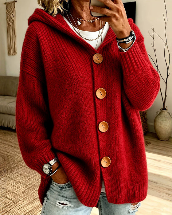 Genser Hetta Knapp-Ned Løs Ensfarget