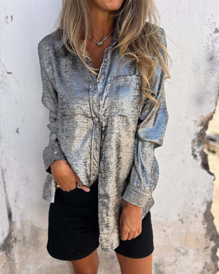 Bluse Langermet Fin Skimmer Lomme Knappefront