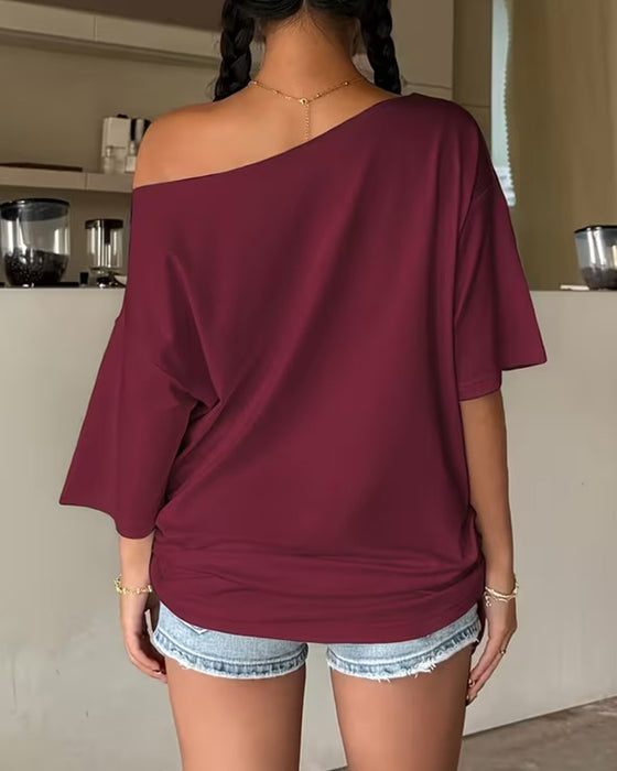 Bluse Enskulder Flaggermuserme Ensfarget