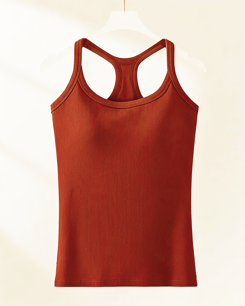 Tanktopp Innebygd Bh Ribbet Ensfarget