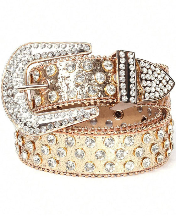 JASGOOD Belte For Kvinner Og Menn Med Strass, Bling Western Cowgirl Cowboy Nagleskinnbelte, Diamant Midjebelte For Jeans Og Bukser