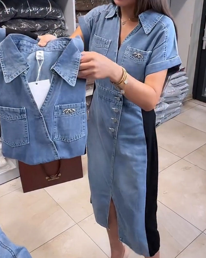 Kjole Casual Denim Lappeteknikk