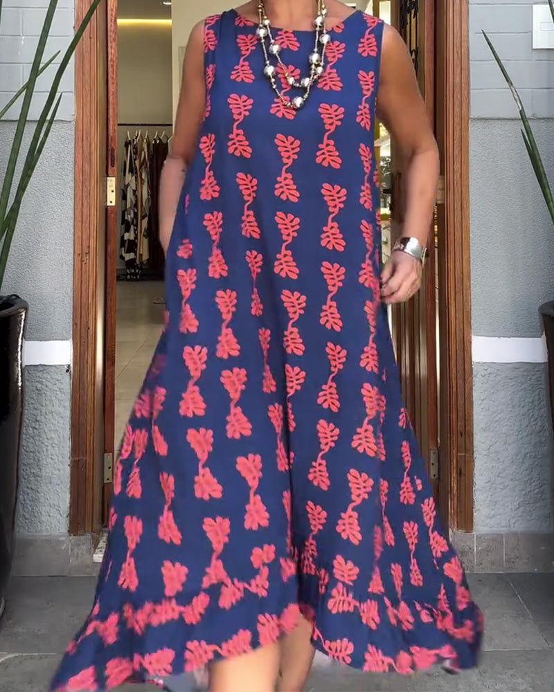 Kjole Trykt Ermløs Uregelmessig