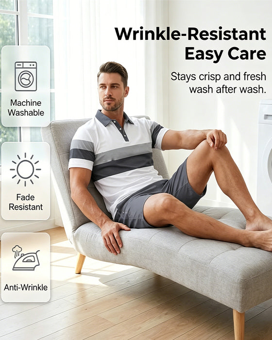 Set Stripet Polo Herre Shorts