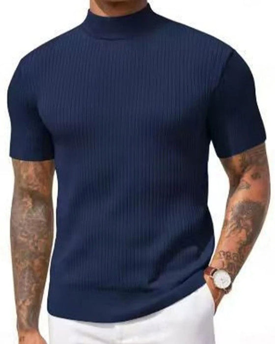 T-Shirt Mock Neck Herre Kort Erme