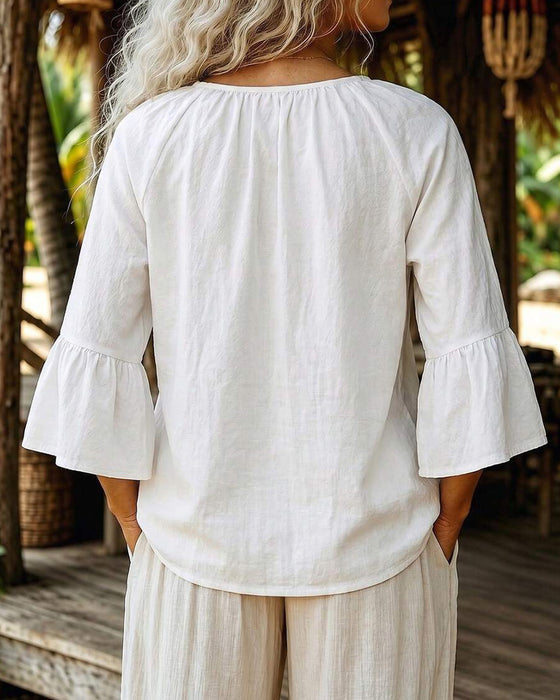 Bluse Avslappet V-Hals Blonder