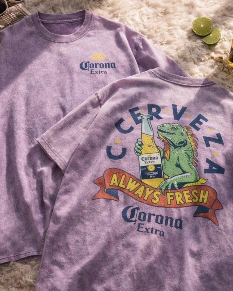 T-Skjorte Vintage Distressed Vasket Trykk